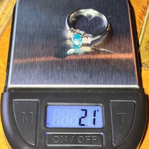 Natural Blue Zircon Moissanite Sterling Silver Ring Size 9 - Picture 9 of 9